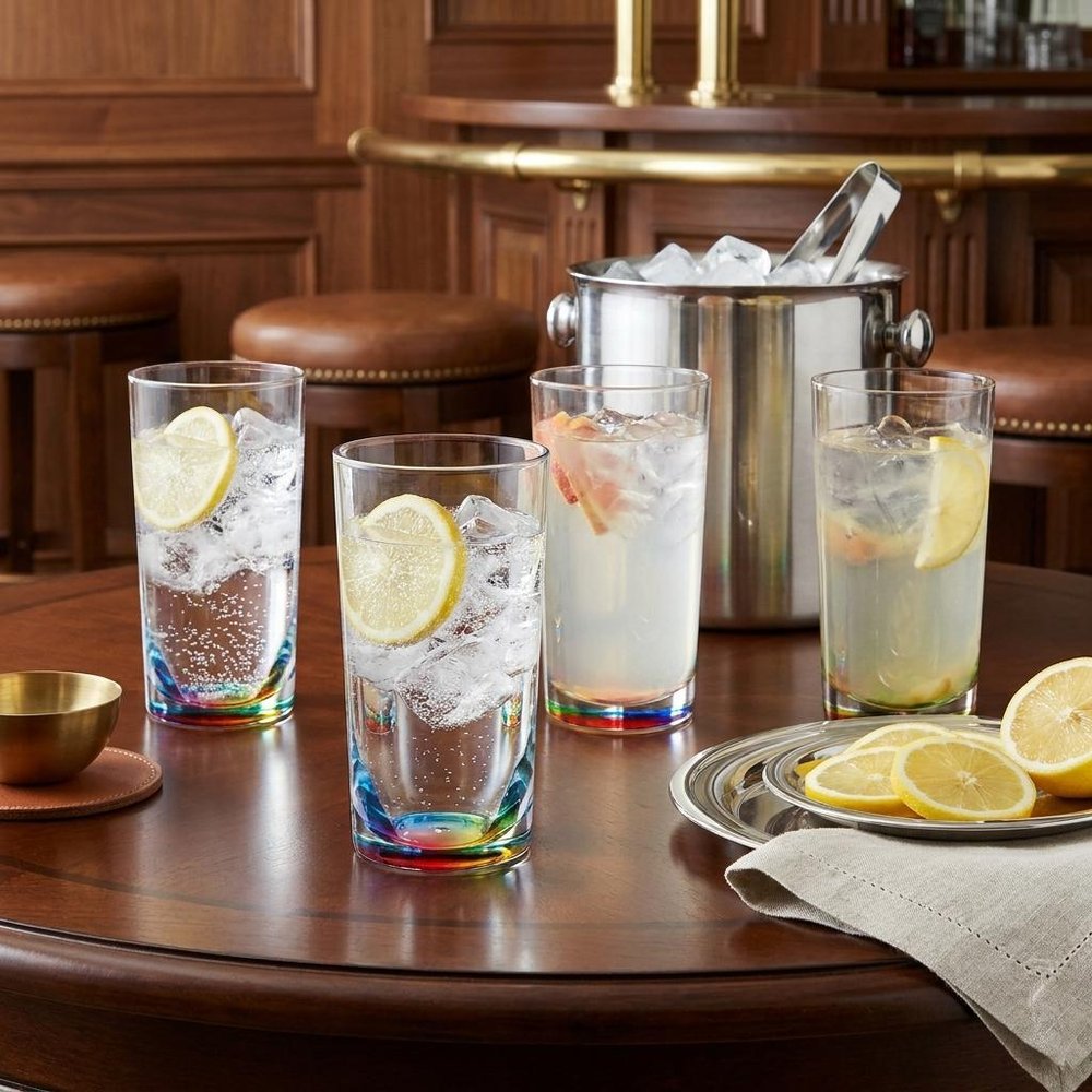 Set of Four Rainbow Acrylic Stemless Highball Glass - 5.90" H x 3.35" W x 3.35" D