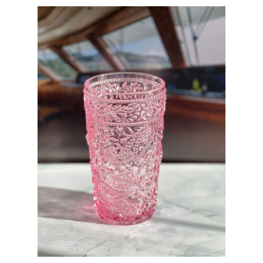 Set of Four Pink Acrylic Stemless Highball Glass - 6.00" H x 3.38" W x 3.38" D