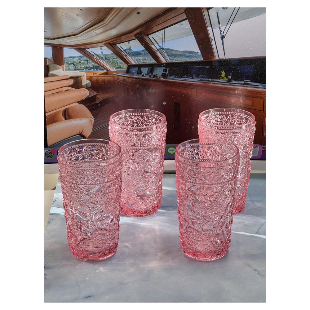 Set of Four Pink Acrylic Stemless Highball Glass - 6.00" H x 3.38" W x 3.38" D