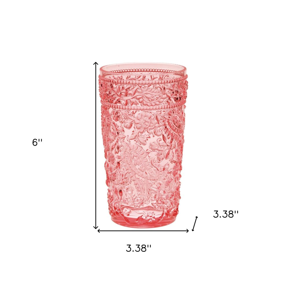 Set of Four Pink Acrylic Stemless Highball Glass - 6.00" H x 3.38" W x 3.38" D