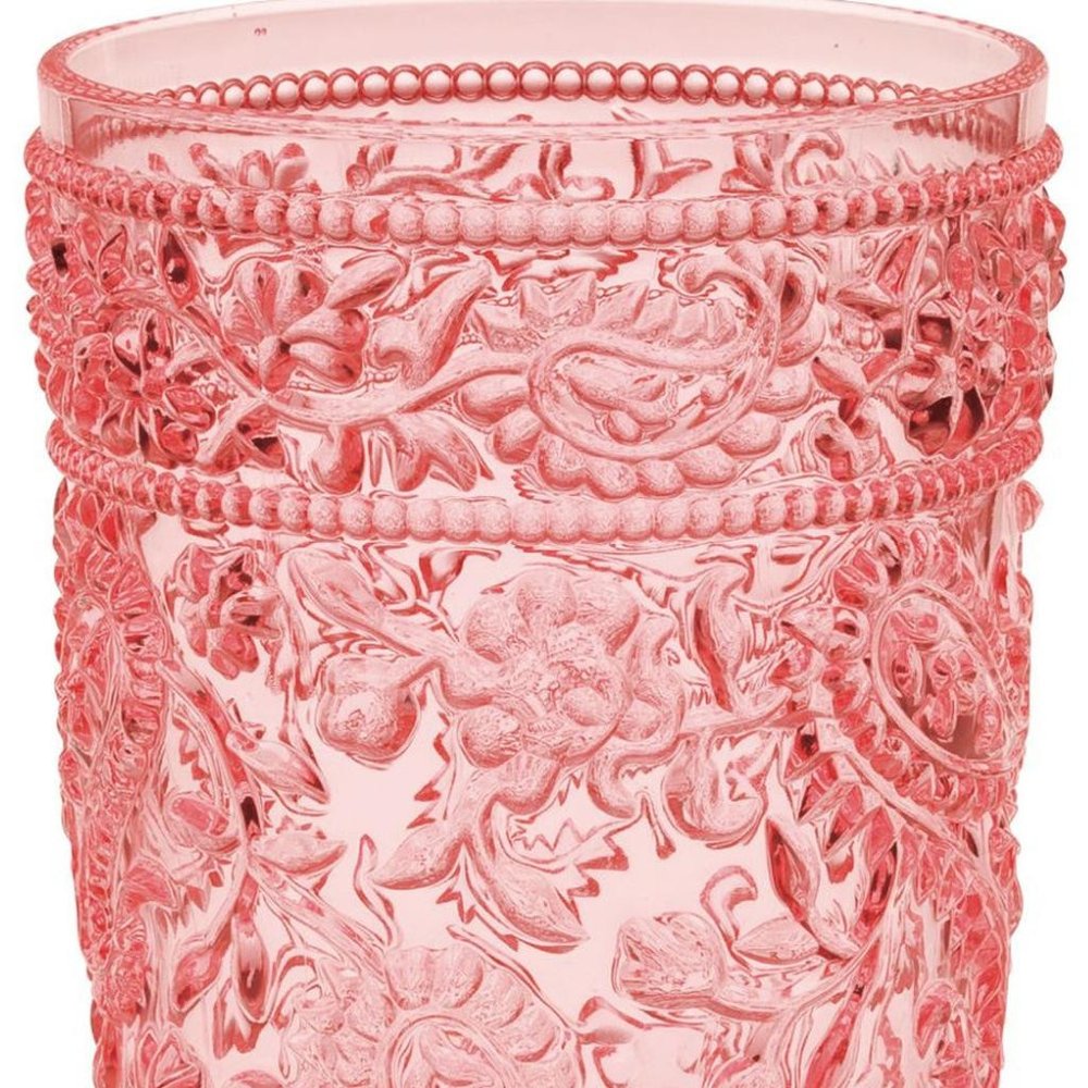 Set of Four Pink Acrylic Stemless Highball Glass - 6.00" H x 3.38" W x 3.38" D close-up detail