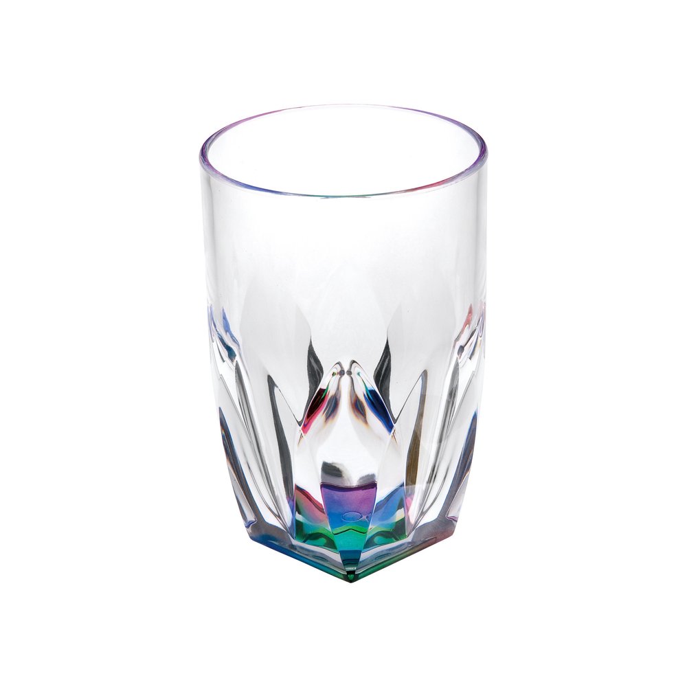Set of Four Rainbow Acrylic Stemless Highball Glass - 5.38" H x 3.50" W x 3.50" D on a white background