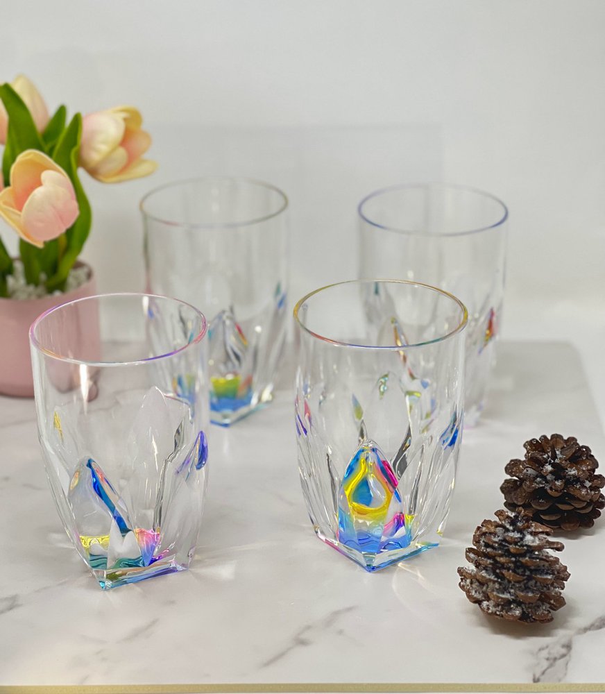 Set of Four Rainbow Acrylic Stemless Highball Glass - 5.38" H x 3.50" W x 3.50" D