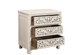 30" White Solid Wood Distressed Three Drawer Nightstand. Nightstands & bedside table isolated on a plain white background, in a white wood finish.