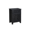 30" Black Solid Wood Distressed One Drawer Nightstand. Nightstands & bedside table isolated on a plain white background, showing a black wood surface.