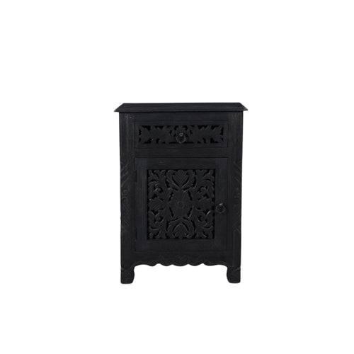 30" Black Solid Wood Distressed One Drawer Nightstand