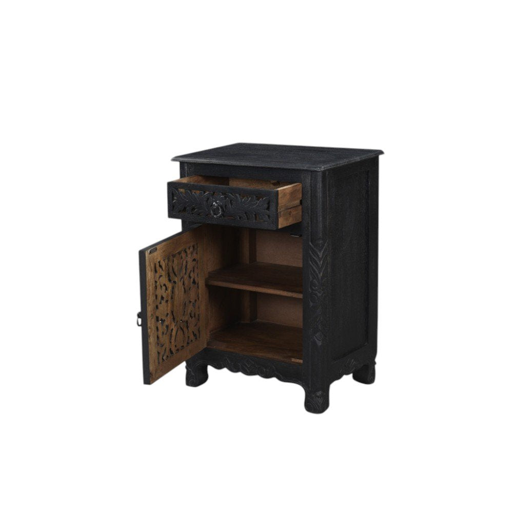 30" Black Solid Wood Distressed One Drawer Nightstand