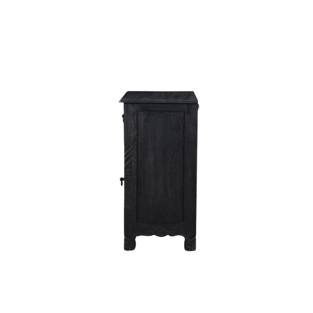 30" Black Solid Wood Distressed One Drawer Nightstand