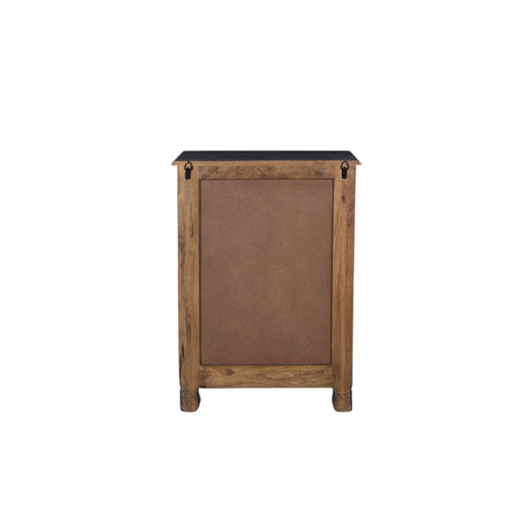 30" Black Solid Wood Distressed One Drawer Nightstand. Nightstands & bedside table isolated on a plain white background, finished in black wood.