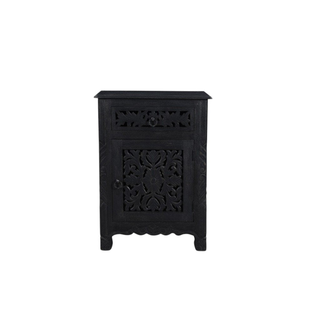 30" Black Solid Wood Distressed One Drawer Nightstand