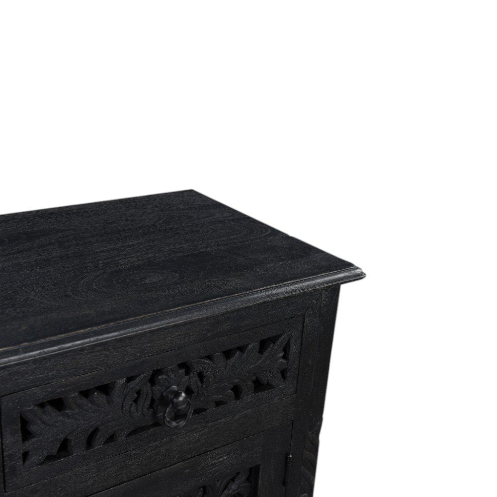 30" Black Solid Wood Distressed One Drawer Nightstand