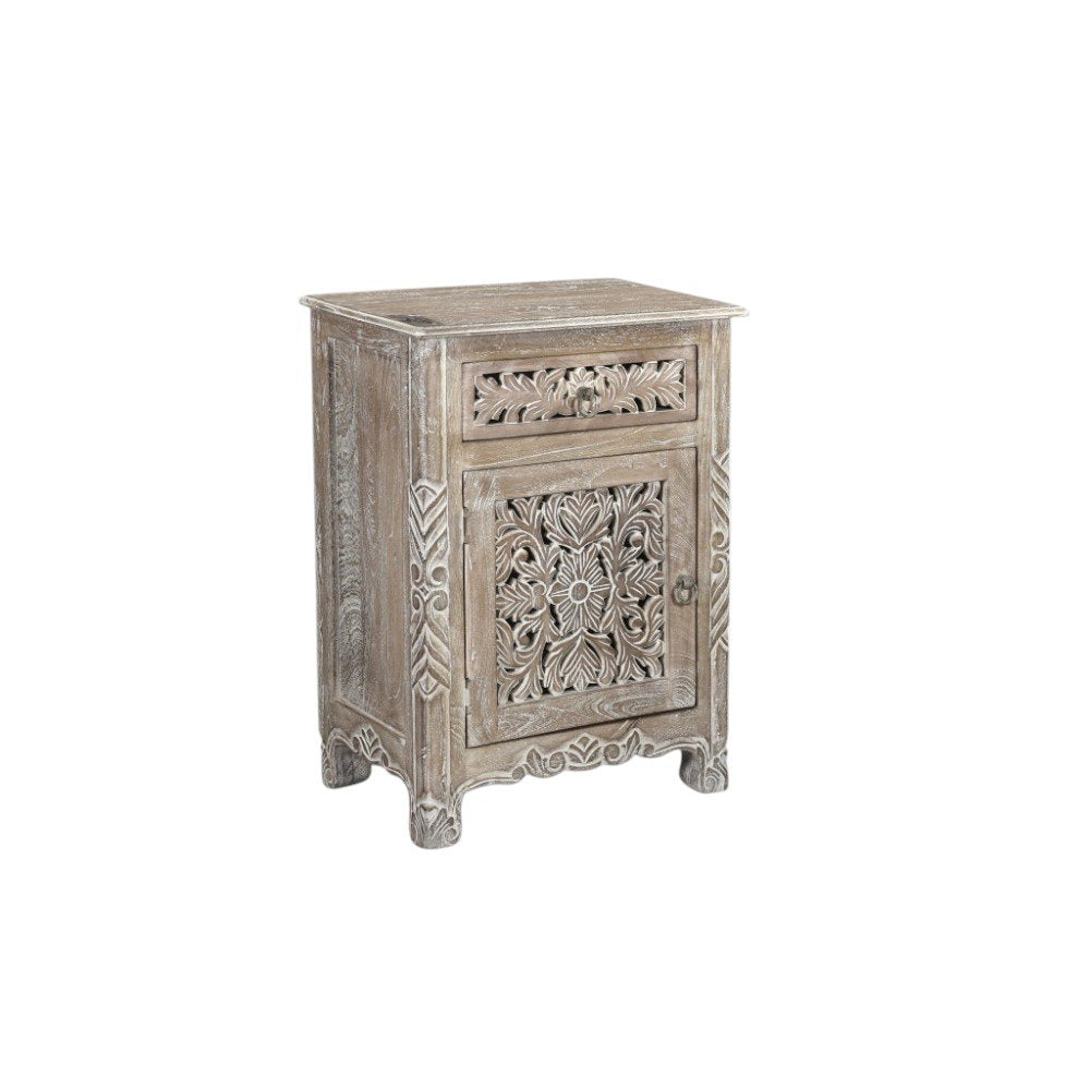 30" Gray Solid Wood Distressed One Drawer Nightstand