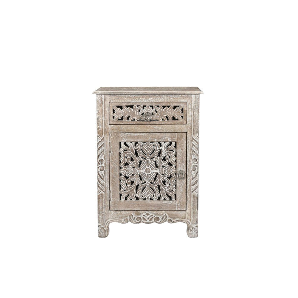 30" Gray Solid Wood Distressed One Drawer Nightstand