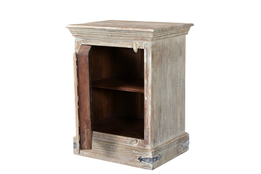 36" White Solid Wood Distressed Nightstand. Nightstands & bedside table isolated on a plain white background, showing a wood surface.