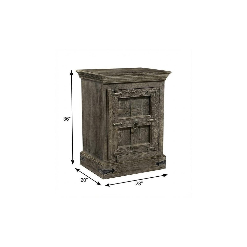 36" Brown Solid Wood Distressed Nightstand. Nightstands & bedside table isolated on a plain white background, in a brown wood finish.
