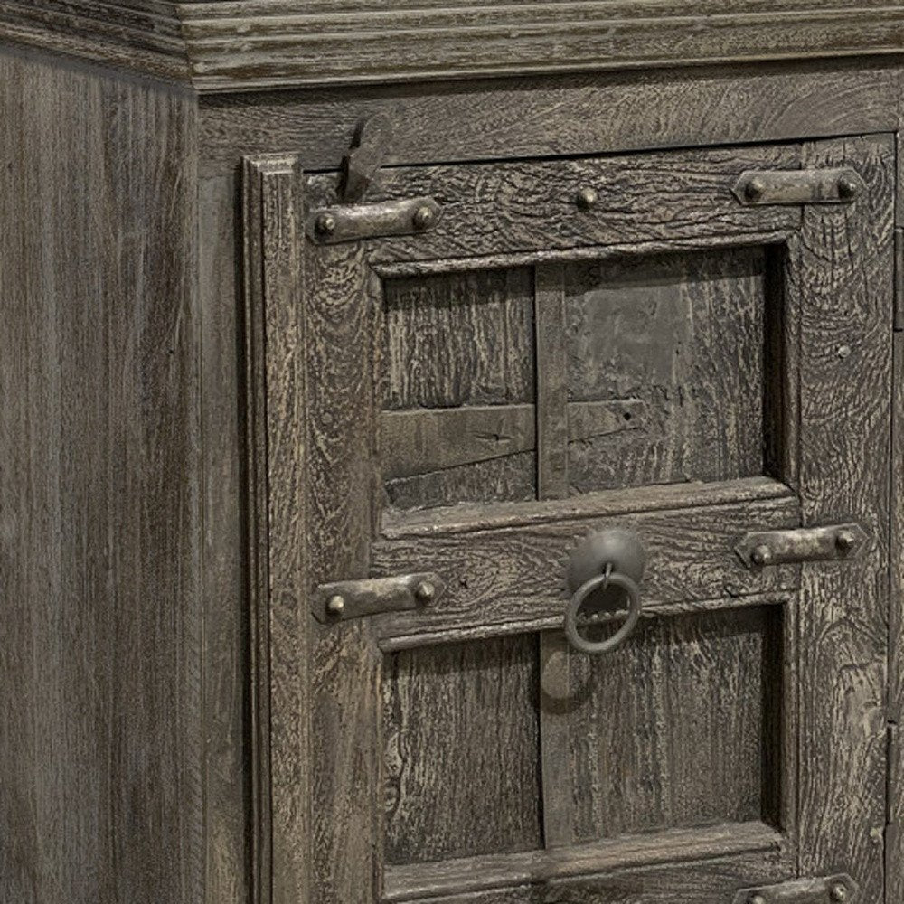 36" Brown Solid Wood Distressed Nightstand close-up highlighting the brown wood surface.