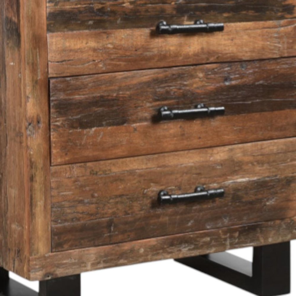 30" Dark Brown Solid Wood Distressed Three Drawer Nightstand. Nightstands & bedside table in dark brown wood.