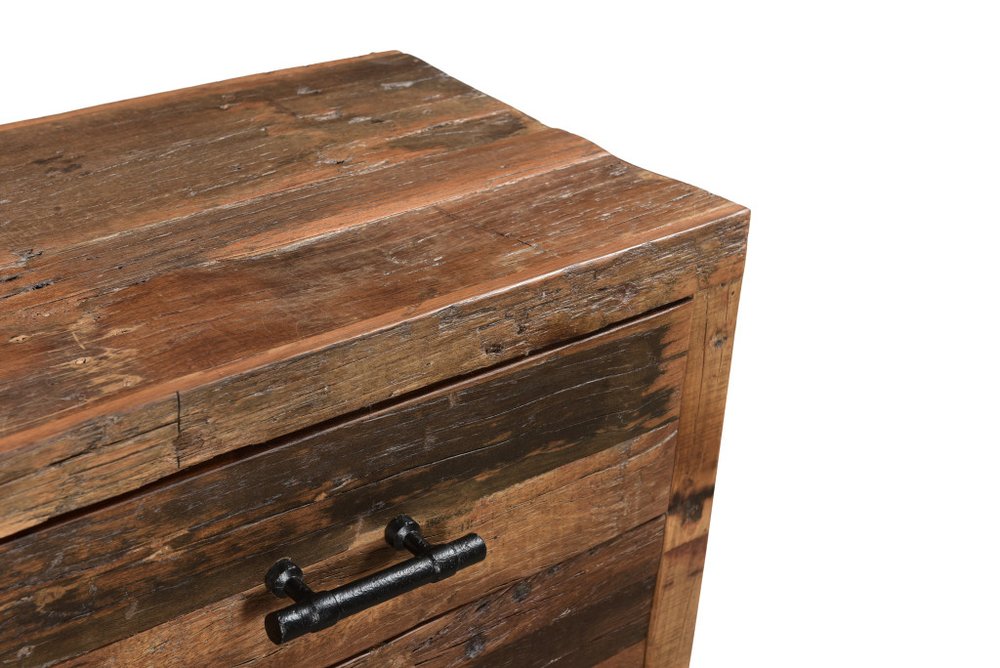30" Dark Brown Solid Wood Distressed Three Drawer Nightstand. Nightstands & bedside table isolated on a plain white background, finished in dark brown wood.