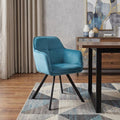 Tufted Blue And Black Velvet and Metal Dining Arm Chair