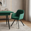 Tufted Green And Black Velvet and Metal Dining Arm Chair