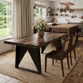 80" Dark Brown And Black Solid Wood And Metal Sled Base Dining Table