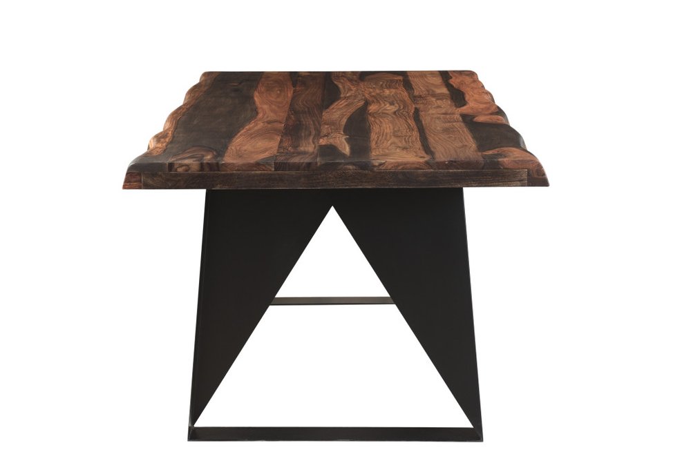 80" Dark Brown And Black Solid Wood And Metal Sled Base Dining Table on a white background
