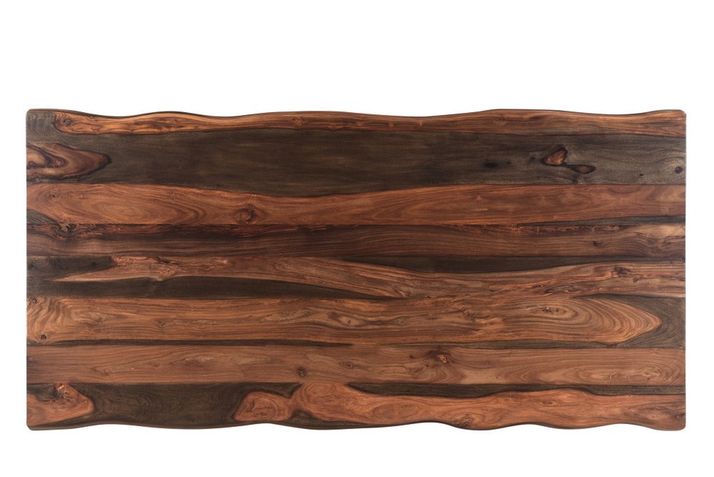 80" Dark Brown And Black Solid Wood And Metal Sled Base Dining Table on a white background