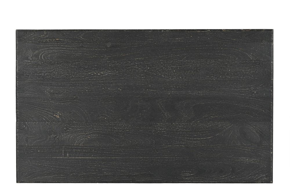 60" Black Solid Wood Dining Table. Bench isolated on a plain white background, showing a black wood surface.