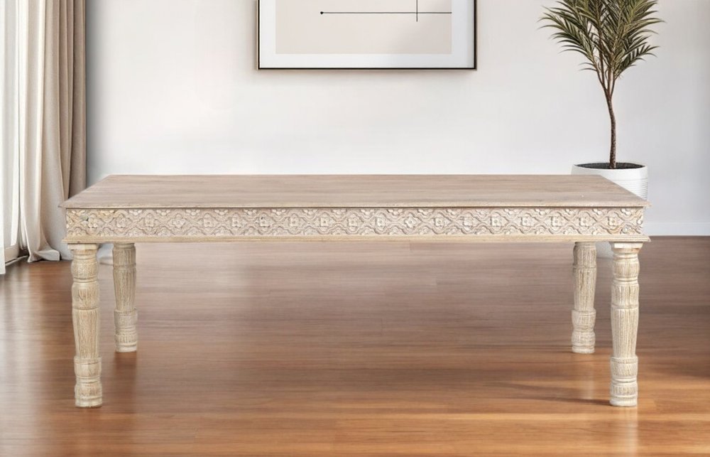 84" White Solid Wood Dining Table in a home interior