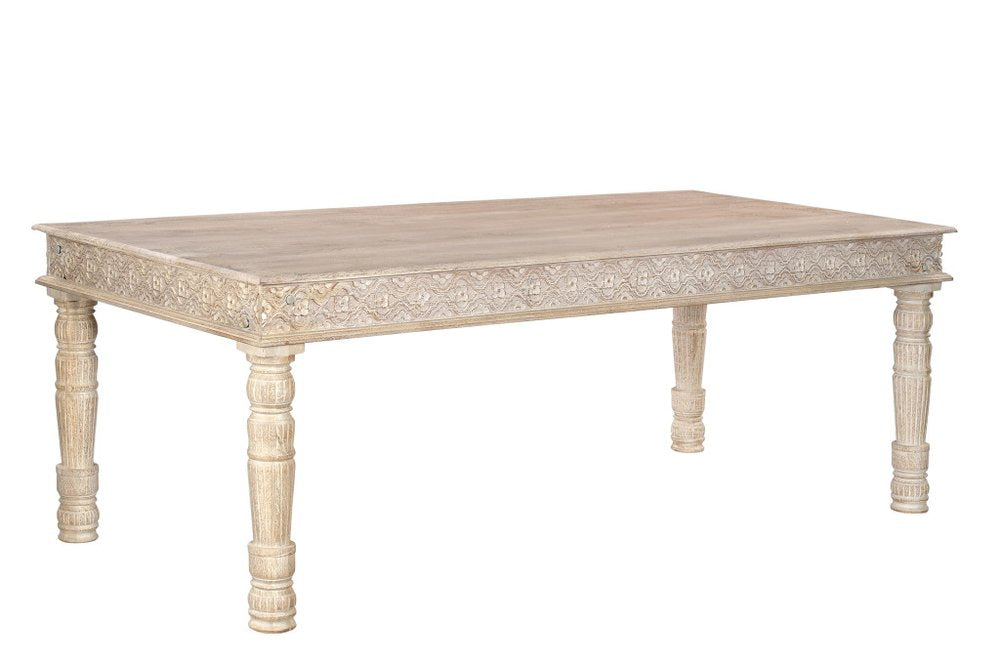 84" White Solid Wood Dining Table on a white background