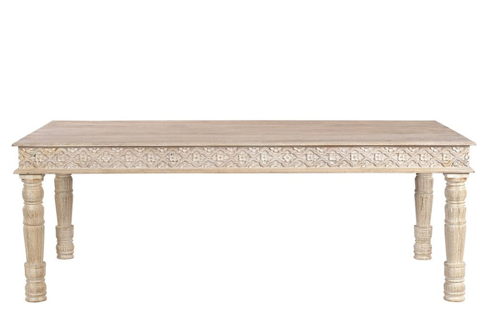 84" White Solid Wood Dining Table on a white background