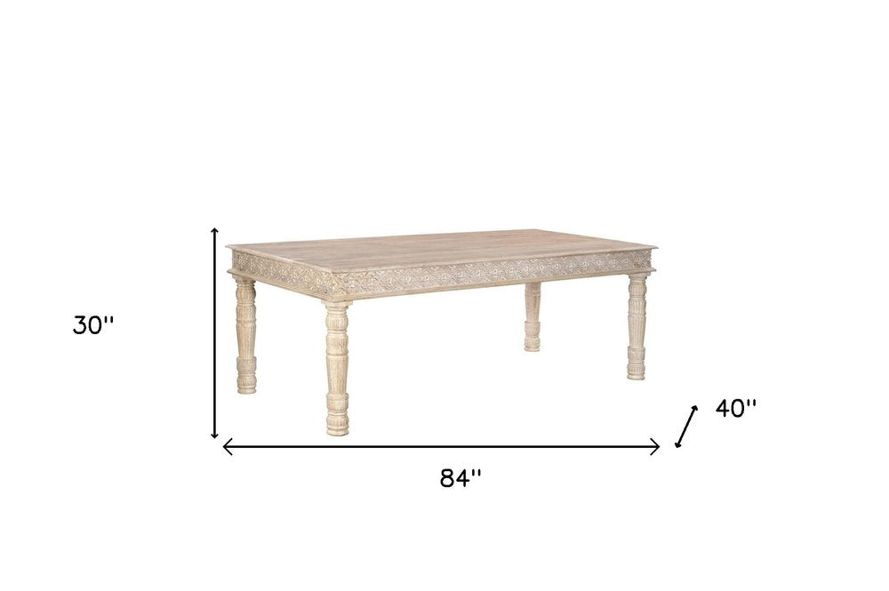 84" White Solid Wood Dining Table on a white background