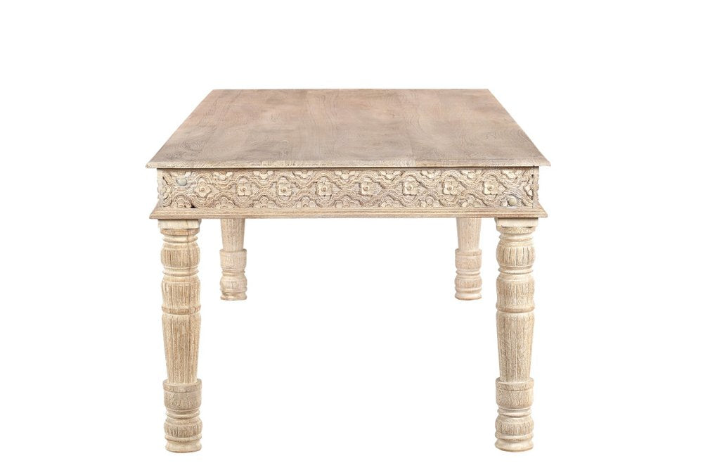 84" White Solid Wood Dining Table on a white background