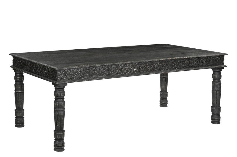 84" Black Solid Wood Dining Table on a white background