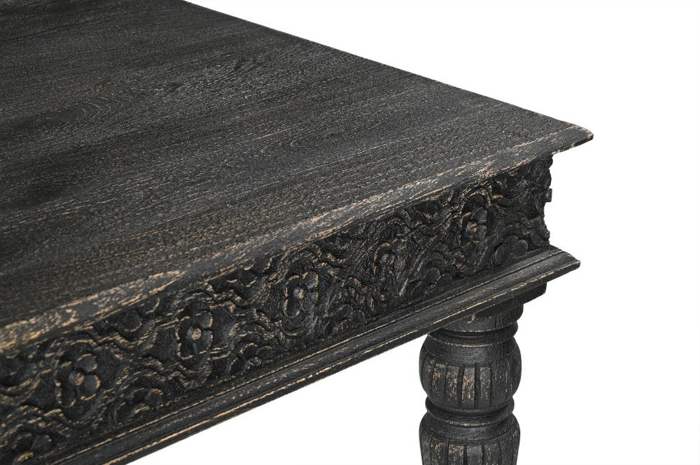 84" Black Solid Wood Dining Table on a white background