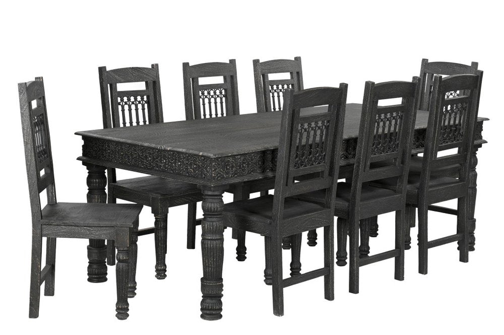84" Black Solid Wood Dining Table on a white background
