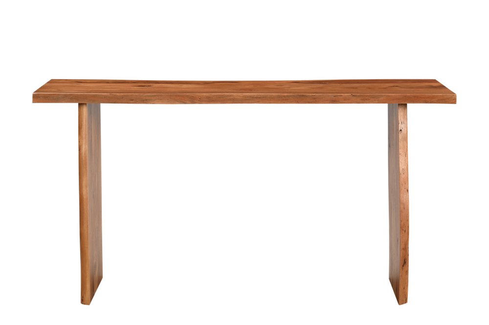 57" Chestnut Solid Wood Sled Console Table. Console table isolated on a plain white background, in a mahogany wood finish.