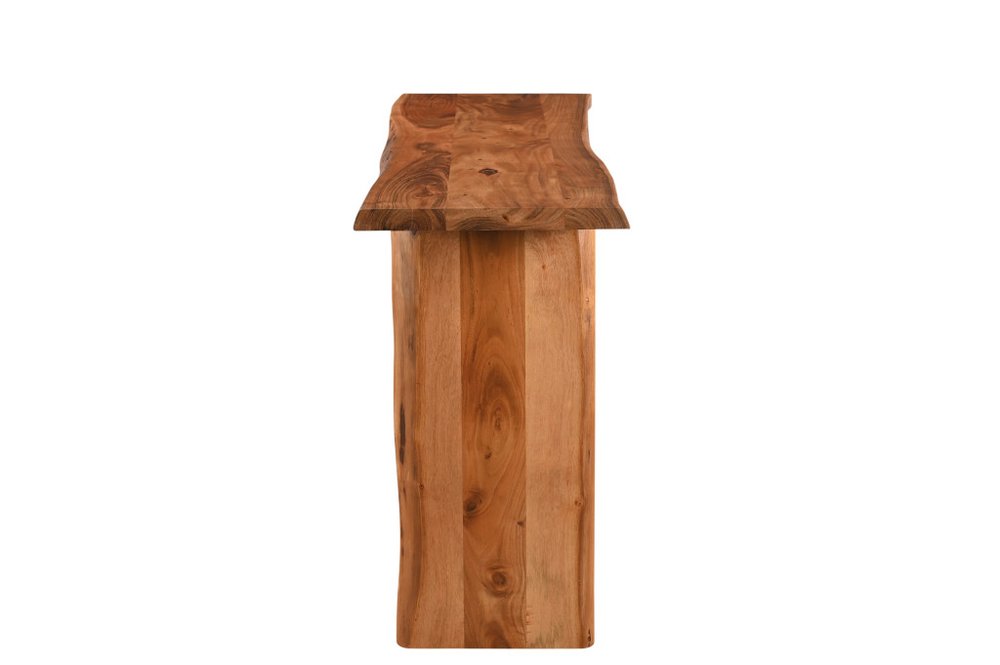 57" Chestnut Solid Wood Sled Console Table. Console table isolated on a plain white background, finished in mahogany wood.