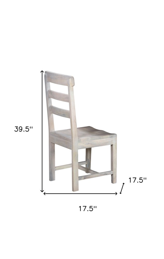 Set of Two White Wood Ladder Back Dining Side Chairs - SKU 522051