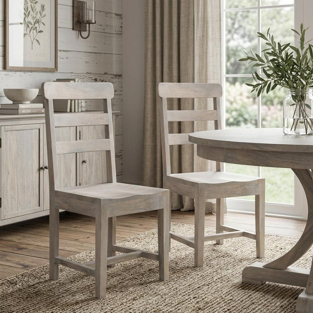 Set of Two White Wood Ladder Back Dining Side Chairs - SKU 522051 in a home interior