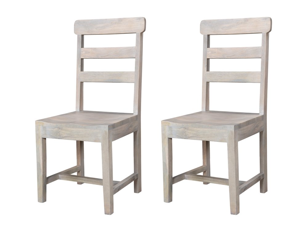 Set of Two White Wood Ladder Back Dining Side Chairs - SKU 522051 on a white background