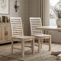 Set of Two White Wood Ladder Back Dining Side Chairs