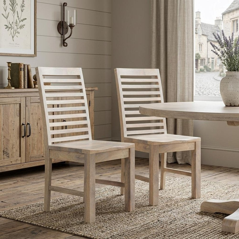 Set of Two White Wood Ladder Back Dining Side Chairs - SKU 522059 in a home interior