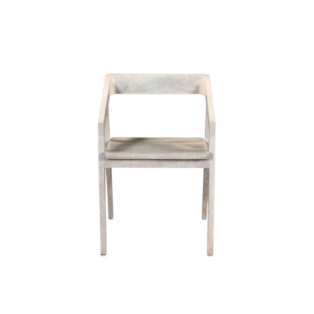 White Solid Wood Open Back Dining Arm Chair on a white background