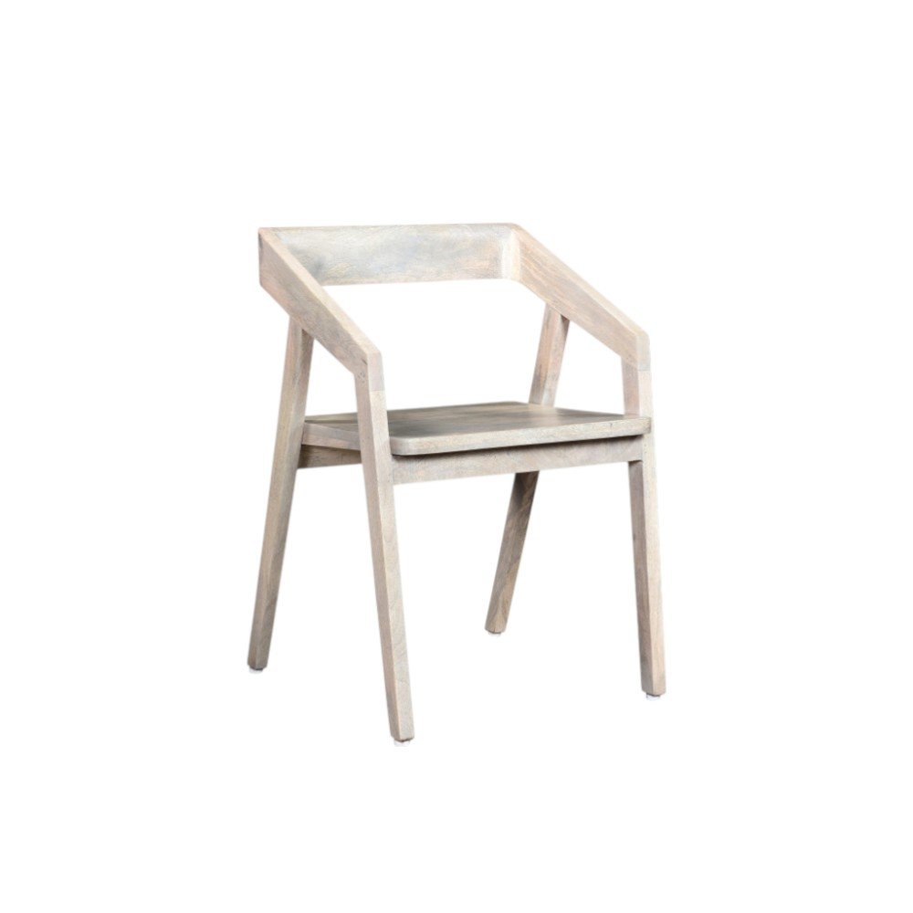 White Solid Wood Open Back Dining Arm Chair on a white background