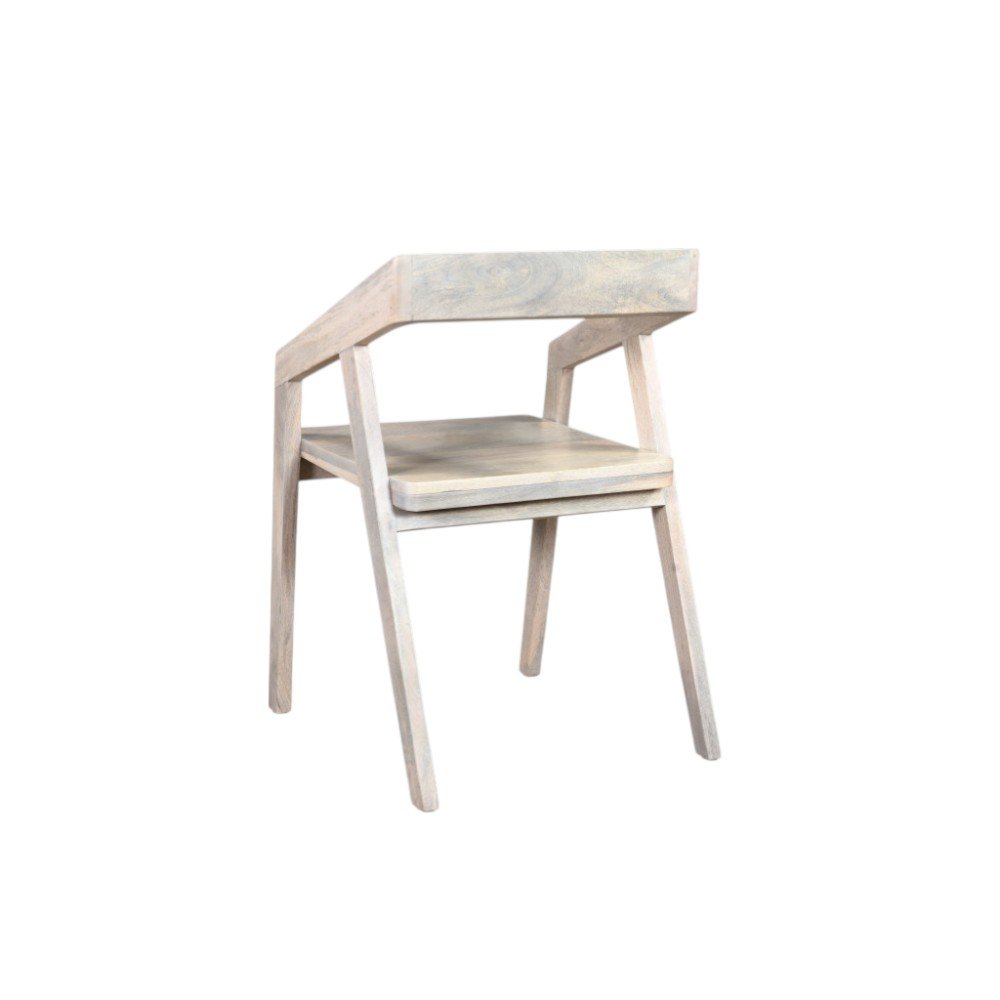 White Solid Wood Open Back Dining Arm Chair on a white background