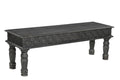58" Black Floral Distressed Solid Wood Dining Bench. Bench isolated on a plain white background, in a black wood finish.
