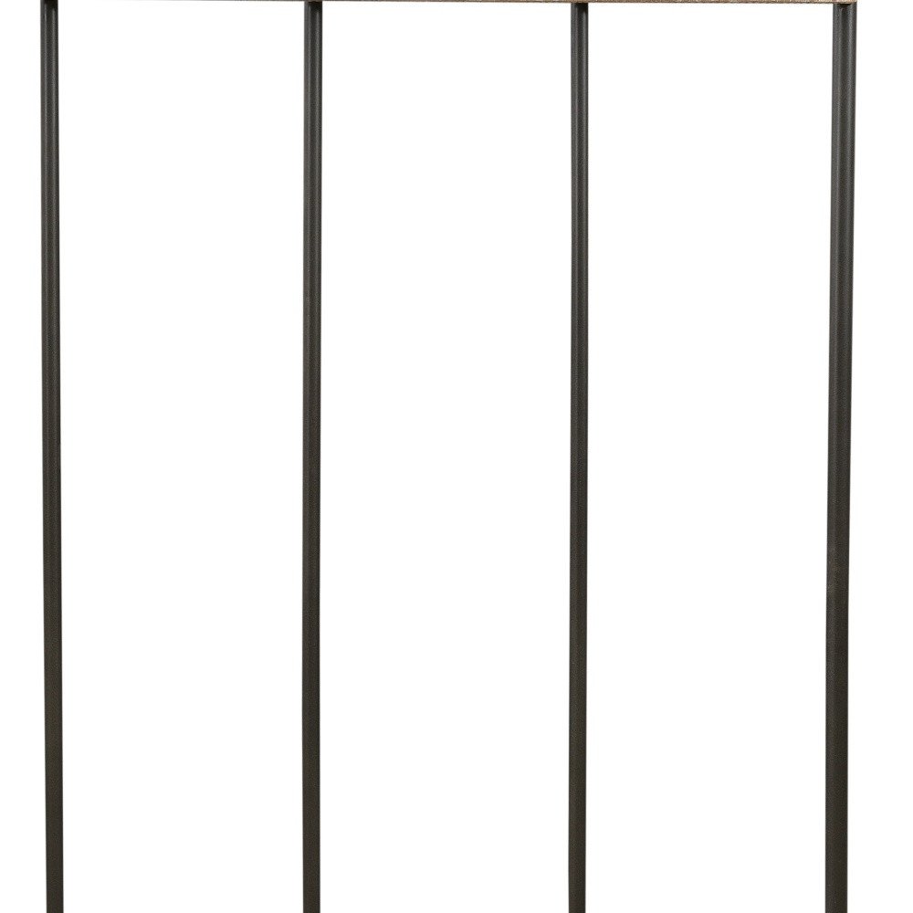 71" Black And Brown Metal And Solid Wood Four Hooks Freestanding Coat Rack on a white background