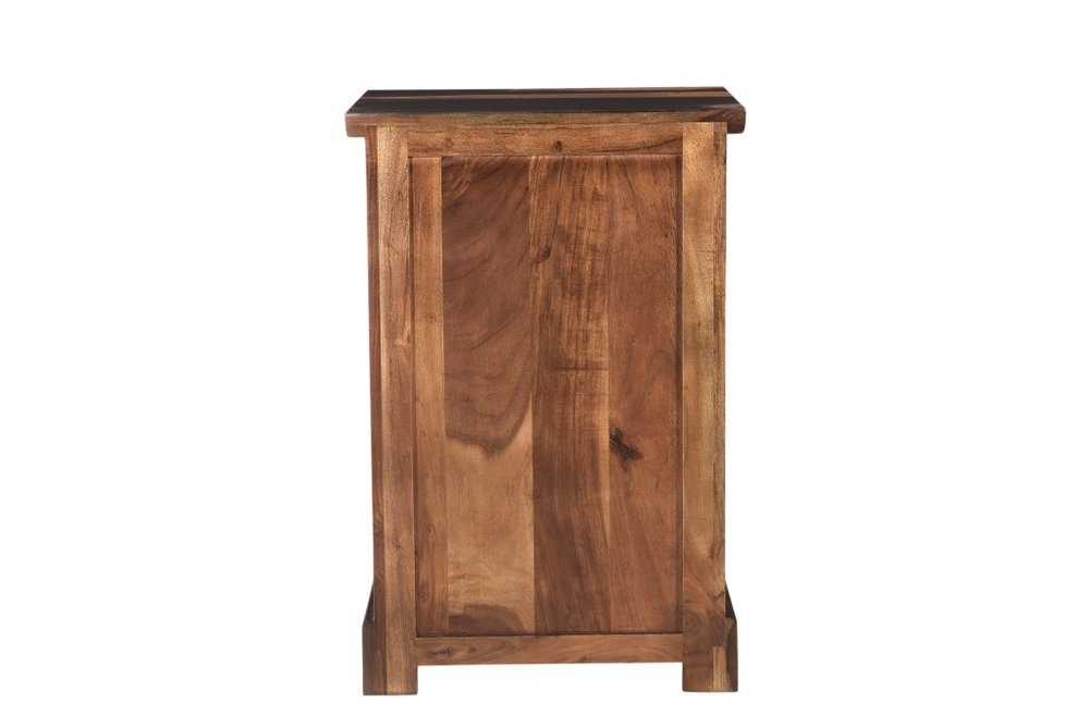 30" Dark Brown Solid Wood Three Drawer Live Edge Filing Cabinet. Filing cabinet isolated on a plain white background, in a dark brown wood finish.