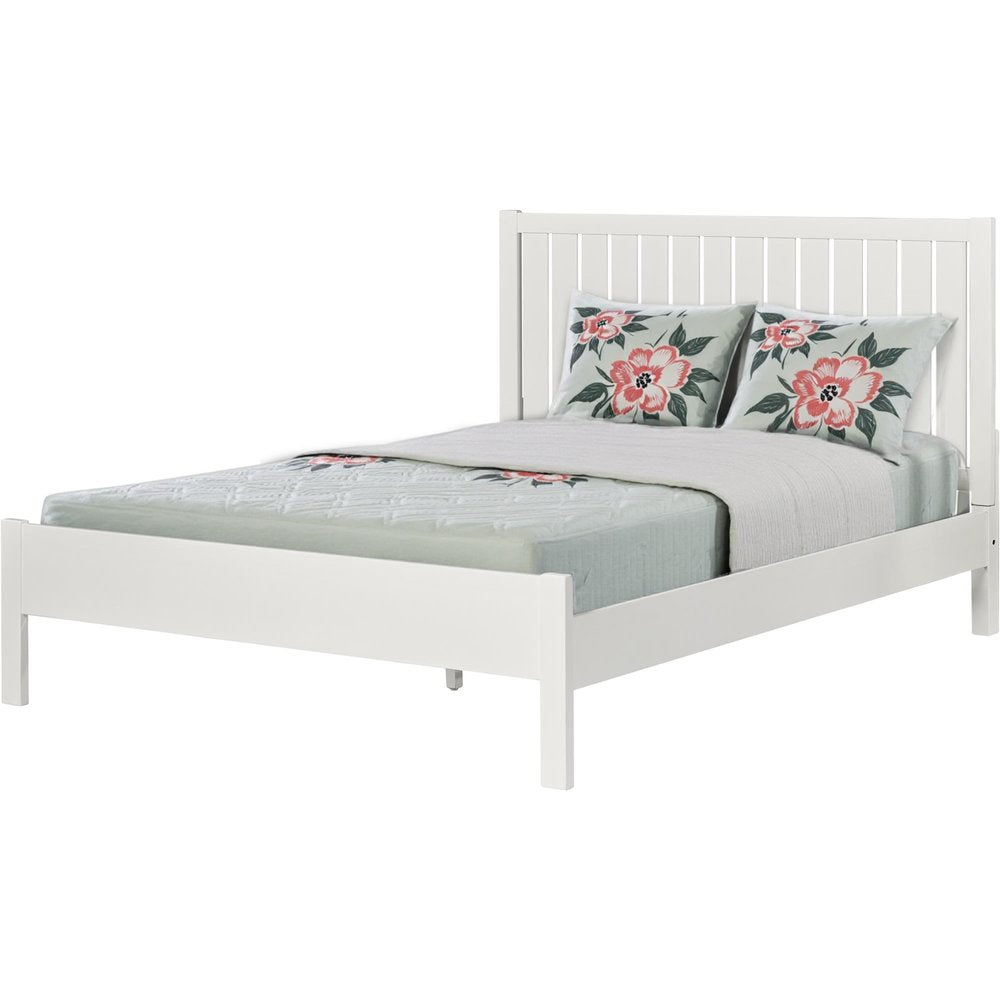 White Shiplap Texture Solid Wood Queen Bed Frame